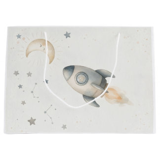 Sacola Para Presentes Grande Space Theme Paper Bag for Kids