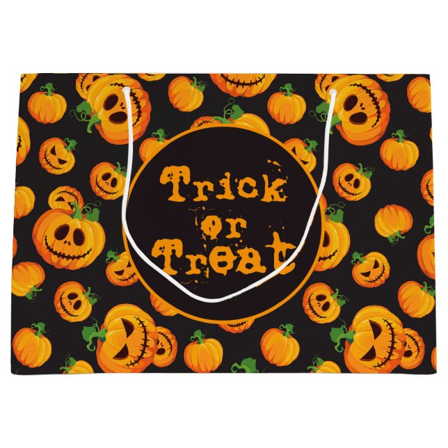 Sacola Para Presentes Grande Spooky Jack-O-Lanterna Halloween Bag (Frente)