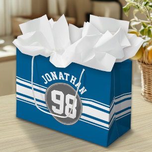 Sacola Para Presentes Grande Sports Jersey Blue e Cinza Stripe Número de Nome