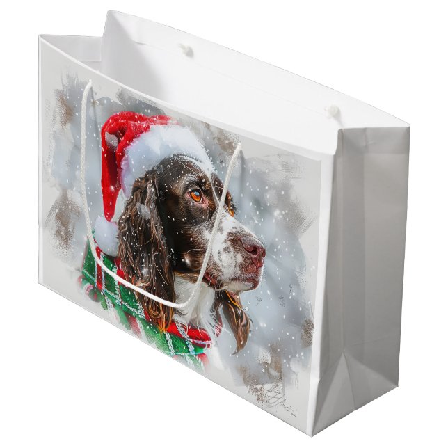 Sacola Para Presentes Grande Springer Spaniel Cão Festivo de Natal (Frente inclinada)