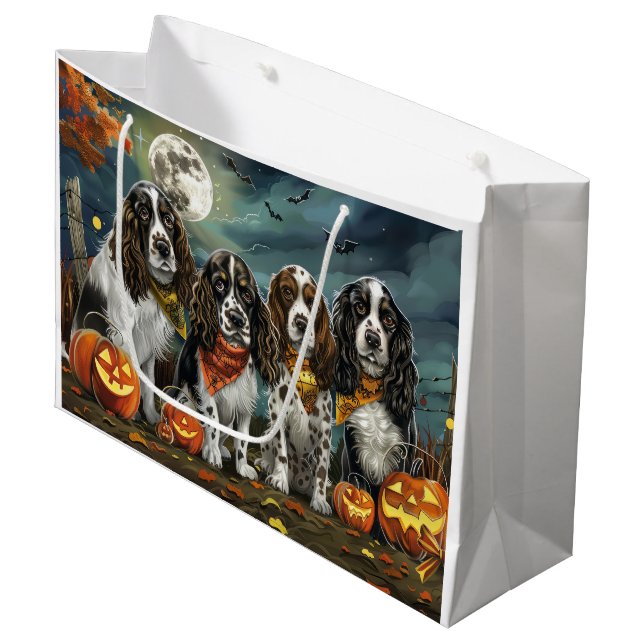 Sacola Para Presentes Grande Springer Spaniel Halloween Assustador (Frente inclinada)