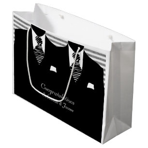Sacola Para Presentes Grande Sr. E Sr. Suits Casamento Negro Personalizado