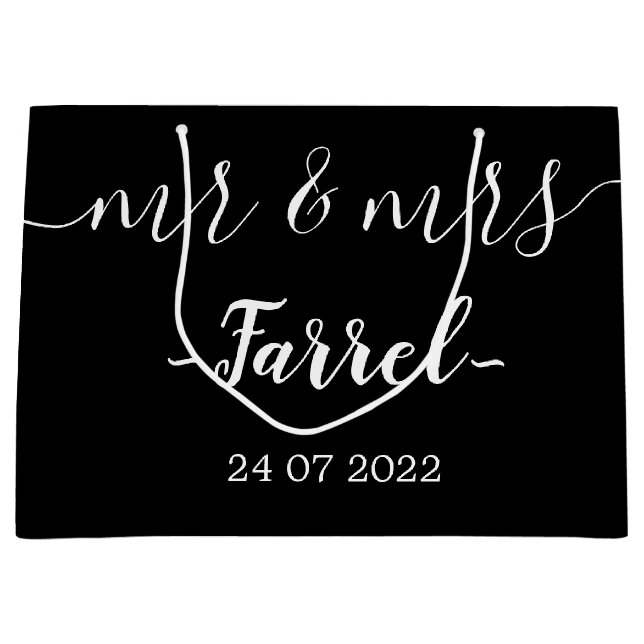 Sacola Para Presentes Grande Sr. Elegante Negro e Sra. Dia do Casamento Dão Bag (Frente)