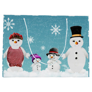 Sacola Para Presentes Grande Sr. Snowman e sua família no Natal