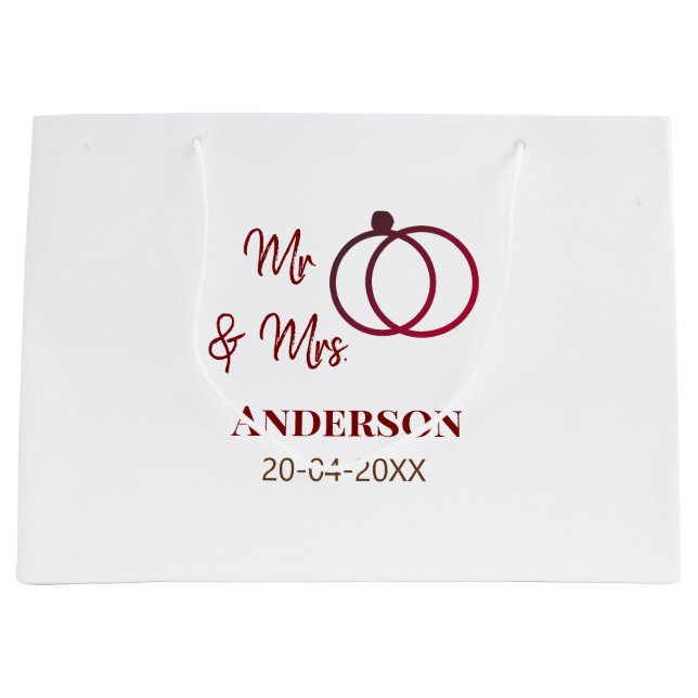 Sacola Para Presentes Grande Sr & Sra adicionam data do ano do nome da família  (Frente)