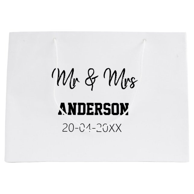 Sacola Para Presentes Grande Sr & Sra adicionar nome da família data ano lembra (Frente)