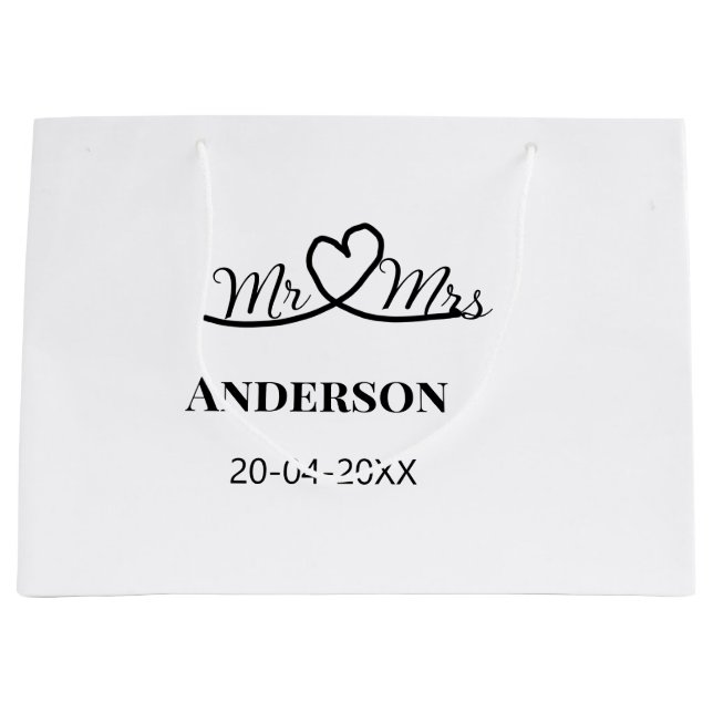 Sacola Para Presentes Grande Sr & Sra adicionar sobrenome data ano lembrancinha (Frente)