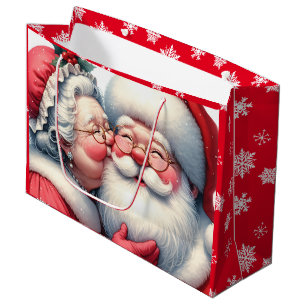 Sacola Para Presentes Grande Sra. Clause Beijando Papais noeis Feliz Natal