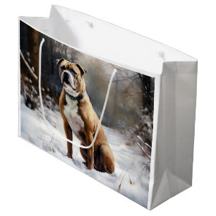 Sacola Para Presentes Grande Staffordshire Bull Terrier Deixe Cair a Neve Natal
