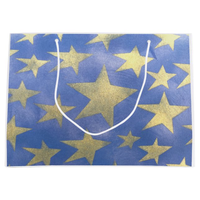 Sacola Para Presentes Grande Starry Blue e Dourado (Frente)