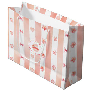Sacola Para Presentes Grande Stripe rosa e branca - Corações, Rosa, Impressão d