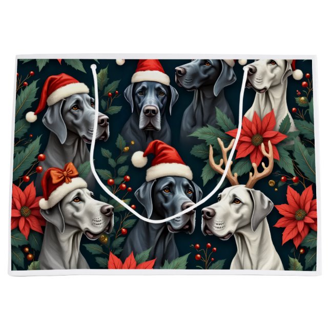 Sacola Para Presentes Grande Stunning Great Dane Christmas  (Frente)