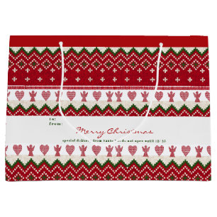 Sacola Para Presentes Grande Suéter Feio Tricô Hygge Anjos Corações Natal