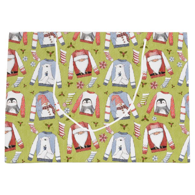 Sacola Para Presentes Grande Suéteres e Meias de Natal Festivos (Frente)