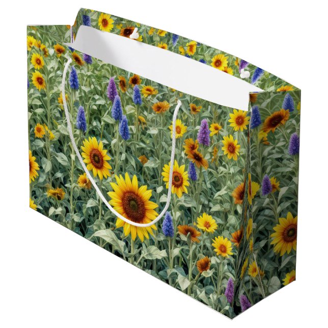 Sacola Para Presentes Grande Sunflower and Wildflower Field (Verso inclinado)