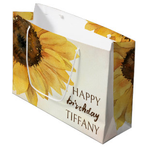 Sacola Para Presentes Grande Sunflower feliz aniversário sol