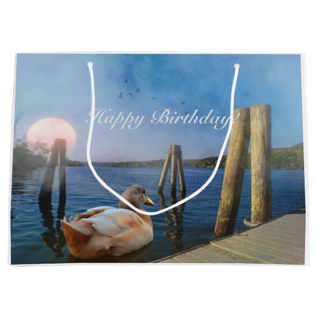 Sacola Para Presentes Grande Sunset Duck Happy Birday (Frente)