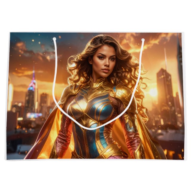 SACOLA PARA PRESENTES GRANDE SUPERHERO - FEMALE SUPERHERO (Frente)