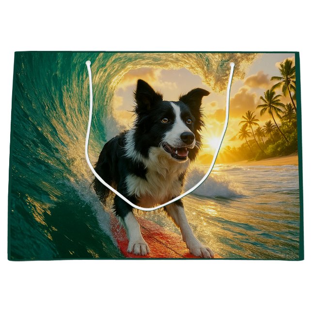 Sacola Para Presentes Grande Surfs Up Border Collie (Frente)