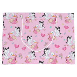 Sacola Para Presentes Grande Sweet New Baby Girl and Stork 