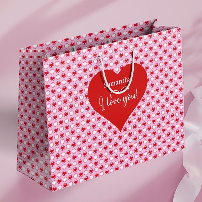 Sacola Para Presentes Grande Sweetheart Pink Hearts I Love You Personalized Bag (Sweetheart Pink Hearts I Love You Personalized Bag)