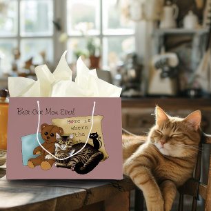 Sacola Para Presentes Grande Tabby Aconchegante Rosa Dia das Mães