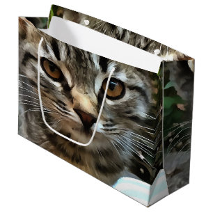 Sacola Para Presentes Grande Tabby Cat Kitten Fazer Eye Contato