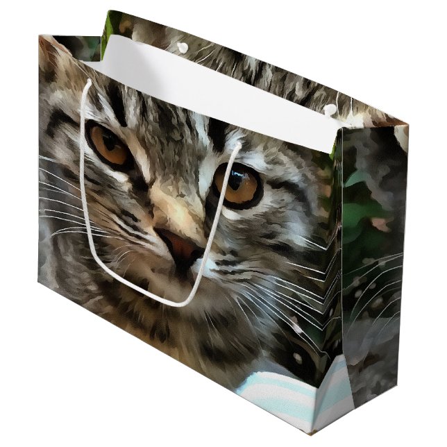 Sacola Para Presentes Grande Tabby Cat Kitten Fazer Eye Contato (Frente inclinada)