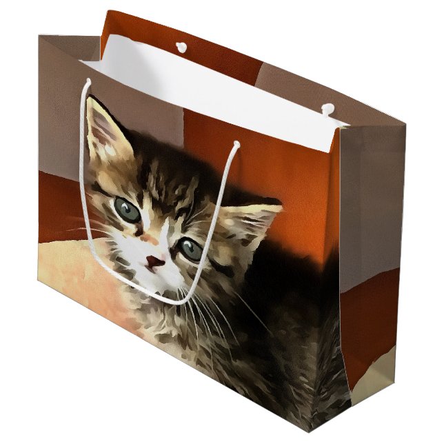 Sacola Para Presentes Grande Tabby Cat Kitten Pet Retrato (Frente inclinada)