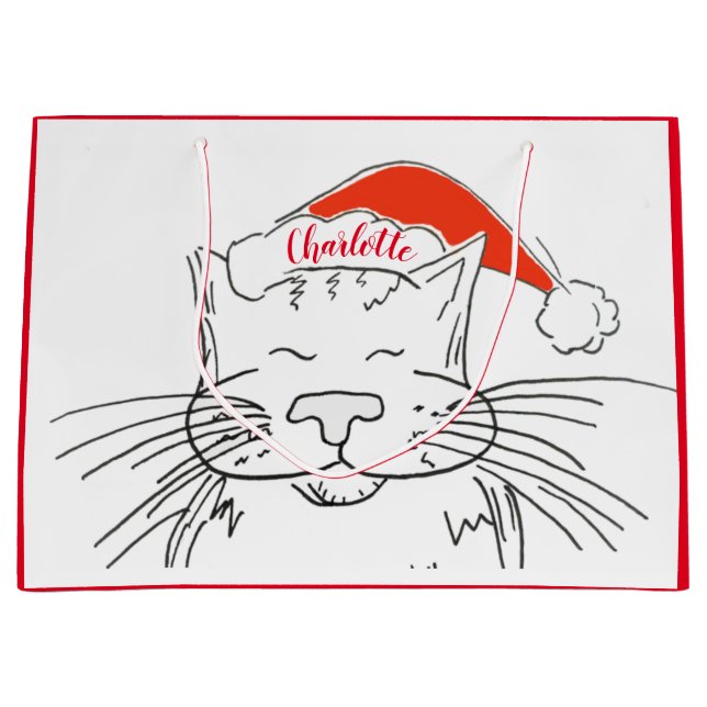 Sacola Para Presentes Grande Tabby cat no Natal (Frente)