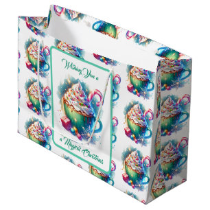 Sacola Para Presentes Grande Taça de Natal bonito de Aquarela com Cacau Quente