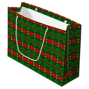 Sacola Para Presentes Grande Tacky Sweater Style Poinsettias de Natal