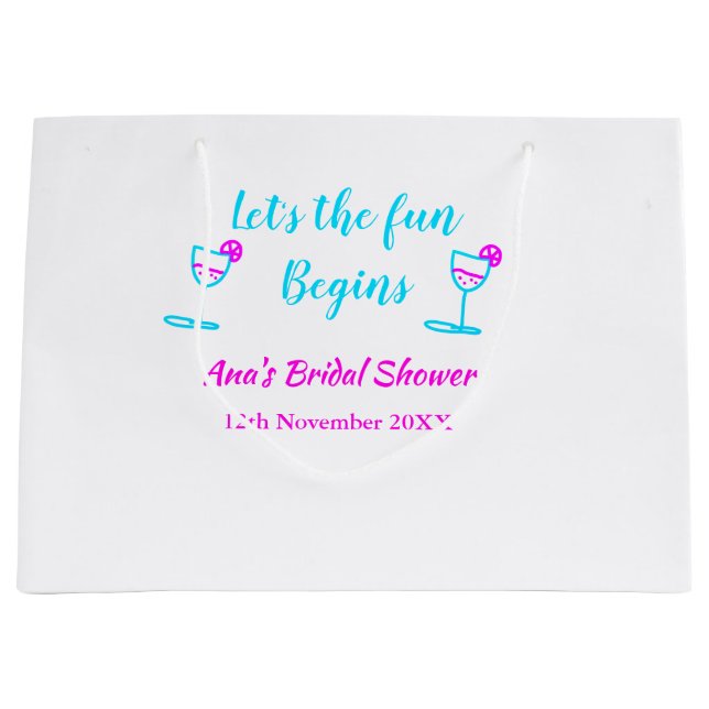 Sacola Para Presentes Grande Tampa de vidro de vinha rosa azul vamos começar o  (Frente)