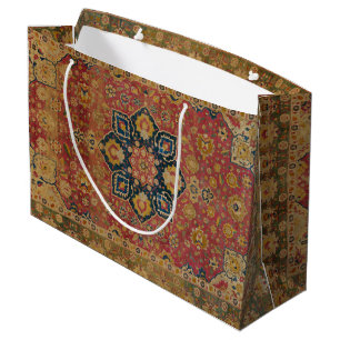 Sacola Para Presentes Grande Tapete Persa Asiático Kashan em Ouro Vermelho
