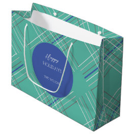 Sacola Para Presentes Grande Tartan Azul Urbano Personalizado
