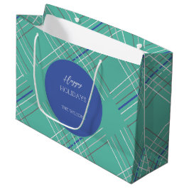 Sacola Para Presentes Grande Tartan Azul Verde Urbano Personalizado
