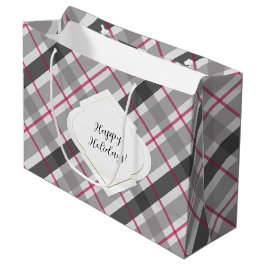 Sacola Para Presentes Grande Tartan Balmoral Black Cinza Burgundy