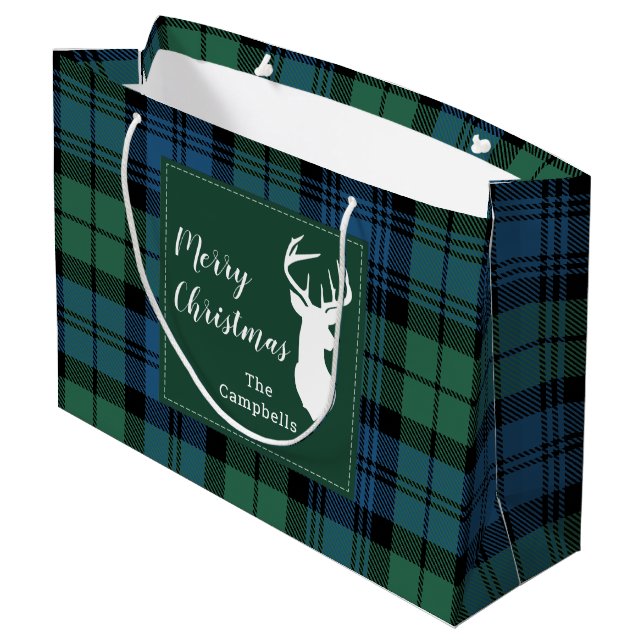 Sacola Para Presentes Grande Tartan Christmas Clan Campbell Xadrez Personalizad (Verso inclinado)