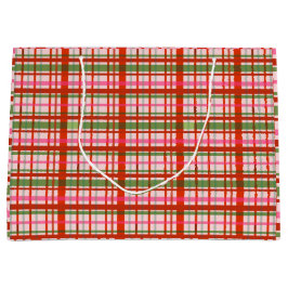 Sacola Para Presentes Grande Tartan Escocês Vermelho e Verde de Natal