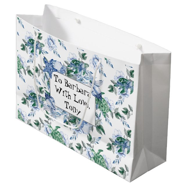 Sacola Para Presentes Grande Tartarugas marinhas personalizadas (Frente inclinada)