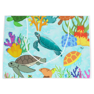 Sacola Para Presentes Grande Tartarugas Tropicais e Saco-Presente de Coral