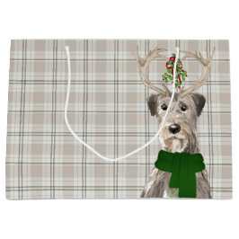 Sacola Para Presentes Grande Taupe Xadrez e Irish Wolfhound Dog Holiday