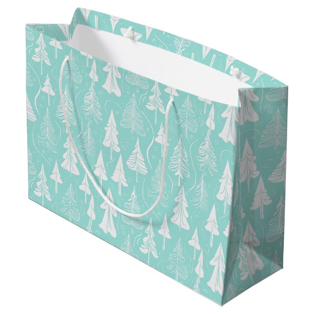 Sacola Para Presentes Grande Teal Christmas Tree Pattern#6 ID1009 (Verso inclinado)
