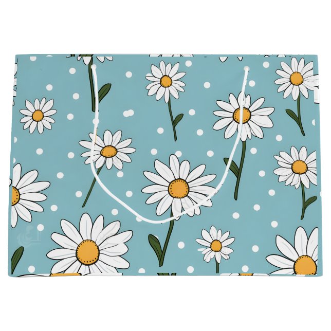 Sacola Para Presentes Grande Teal Cute Daisy Flower Bag (Frente)