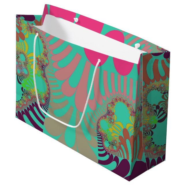 Sacola Para Presentes Grande Teal e Mod Rosa (Frente inclinada)