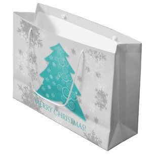 Sacola Para Presentes Grande Teal Festivo Árvore de Natal Gift Bag