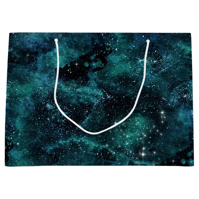 Sacola Para Presentes Grande Teal Galaxy Series Design 4 (Frente)