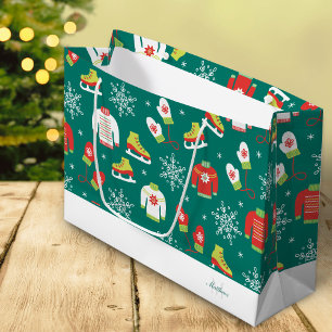 Sacola Para Presentes Grande Teal Monogramas Snowflakes Natal Família Natal