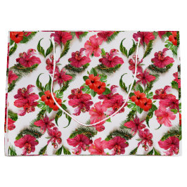 Sacola Para Presentes Grande Tecidos tropicais vermelhos, cor-de-rosa e luxúria