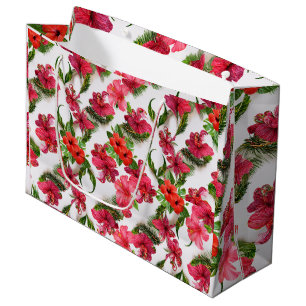 Sacola Para Presentes Grande Tecidos tropicais vermelhos, cor-de-rosa e luxúria